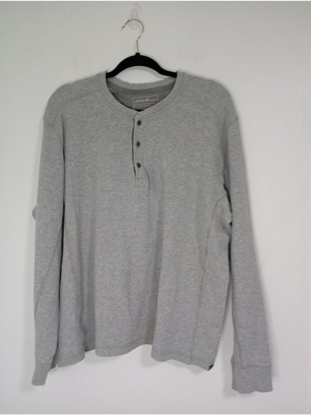 Eddie Bauer Mens Henley Long Sleeve Gray Shirt XL 100% Cotton Casual